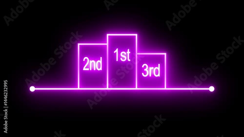 Glowing neon winner podium with 1st, 2nd, and 3rd place icon animation with magenta color on a black background.