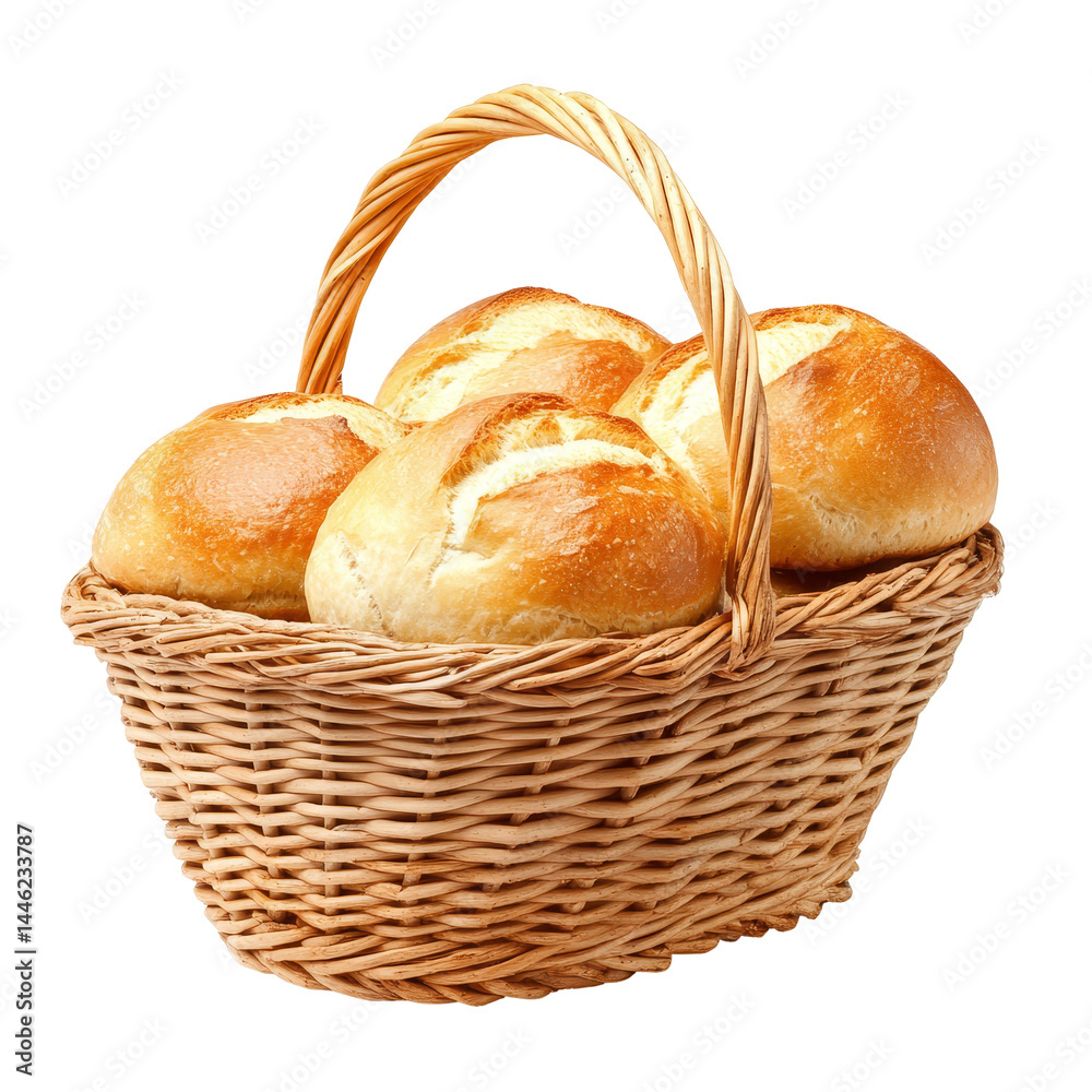 A freshly baked basket of bread rolls on a simple transparent background, Basket of Bread on transparent background A freshly baked basket of bread rolls on a simple transparent background, Basket of Bread on transparent background