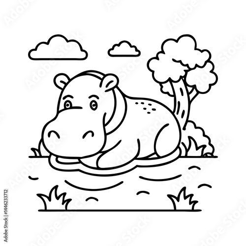 hippo in river icon, hippo in river vector illustration-simple illustration of hippo in river, perfect for hippo in river logos and icons