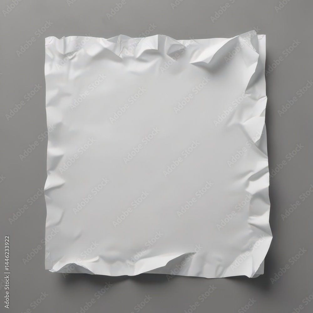 Loosely crumpled white paper sheet on gray surface, background, garbage Loosely crumpled white paper sheet on gray surface, background, garbage