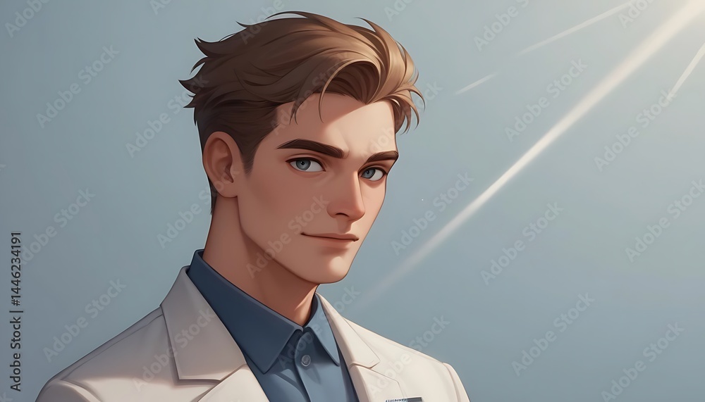 Portrait of a Man in a White Jacket Looking at the Viewer