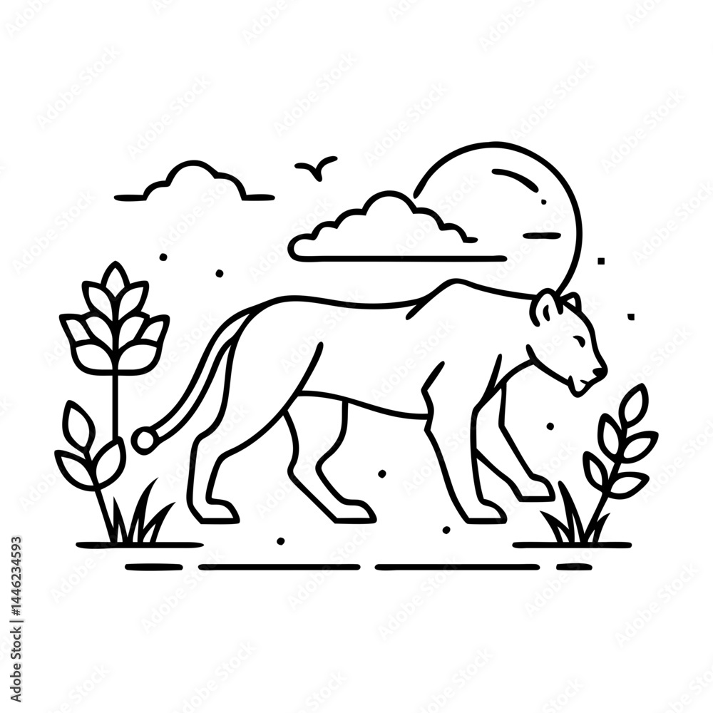 Obraz premium lioness hunting icon, lioness hunting vector illustration-simple illustration of lioness hunting, perfect for lioness hunting logos and icons