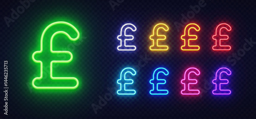 Pound symbol glowing in neon light with multiple color versions beside the main green icon. Bright rows of red, yellow, violet, and cyan create contrast.