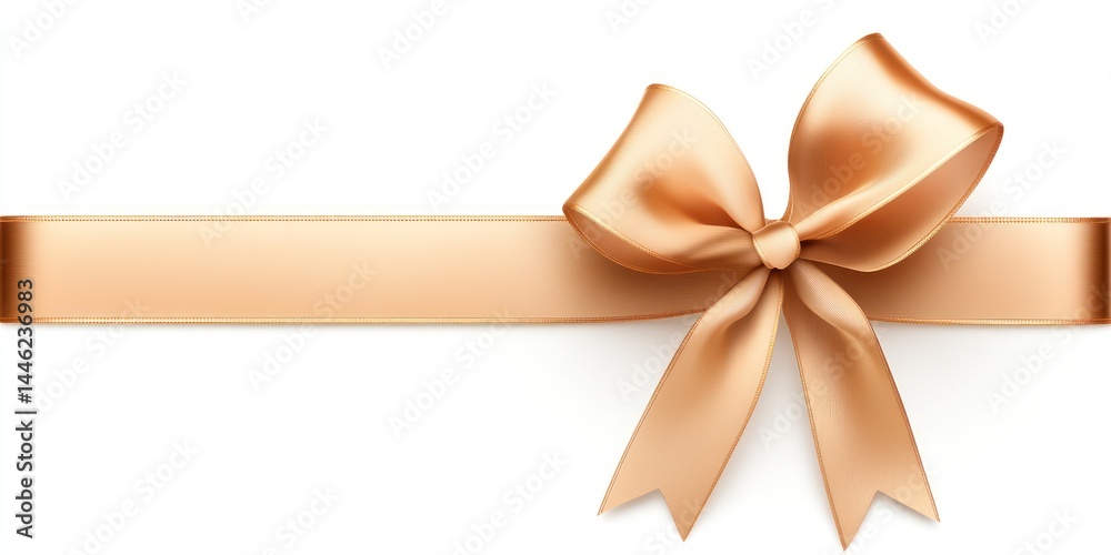 Fototapeta premium Elegant Golden Ribbon Bow on White Background