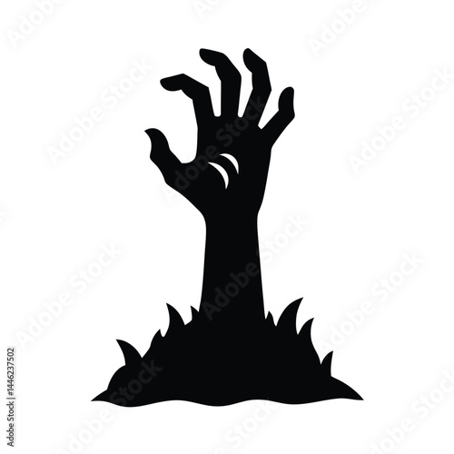 Zombie Hand Silhouette Rising from Ground