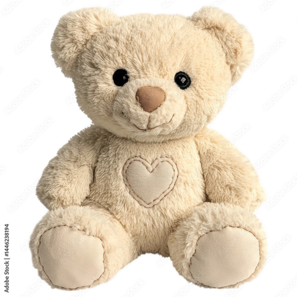 Obraz premium Cuddly Companion: The image showcases a charming, cream-colored teddy bear, its soft fur and endearing features ready to capture your heart, bringing comfort and joy.