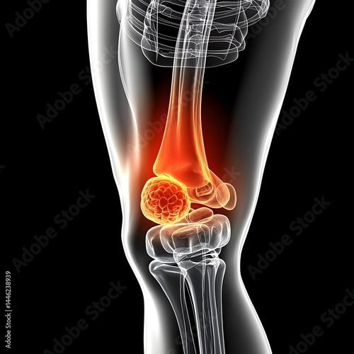 Knee joint with highlighted bone growth