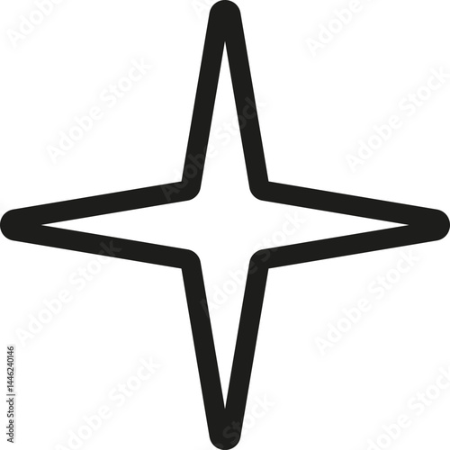 Geometric design resembling a star with four long pointed triangular ends, rounded corners, and a thick outline.
