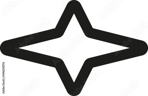 Geometric star shape with two long and two short opposing triangular points, rounded corners, and a thick outline.