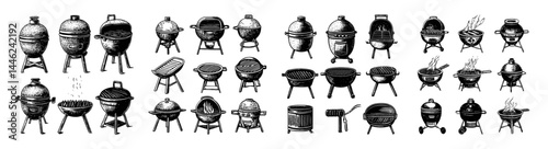Vintage Collection of Various Barbecue Grills and Smokers Designs