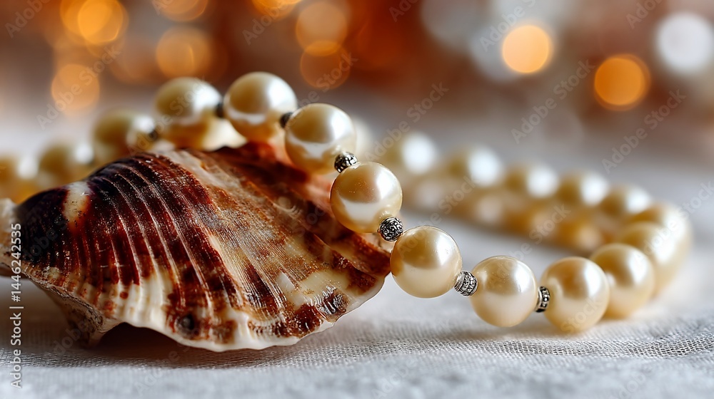 Pearls nestled on a seashells textured surface Pearls nestled on a seashells textured surface