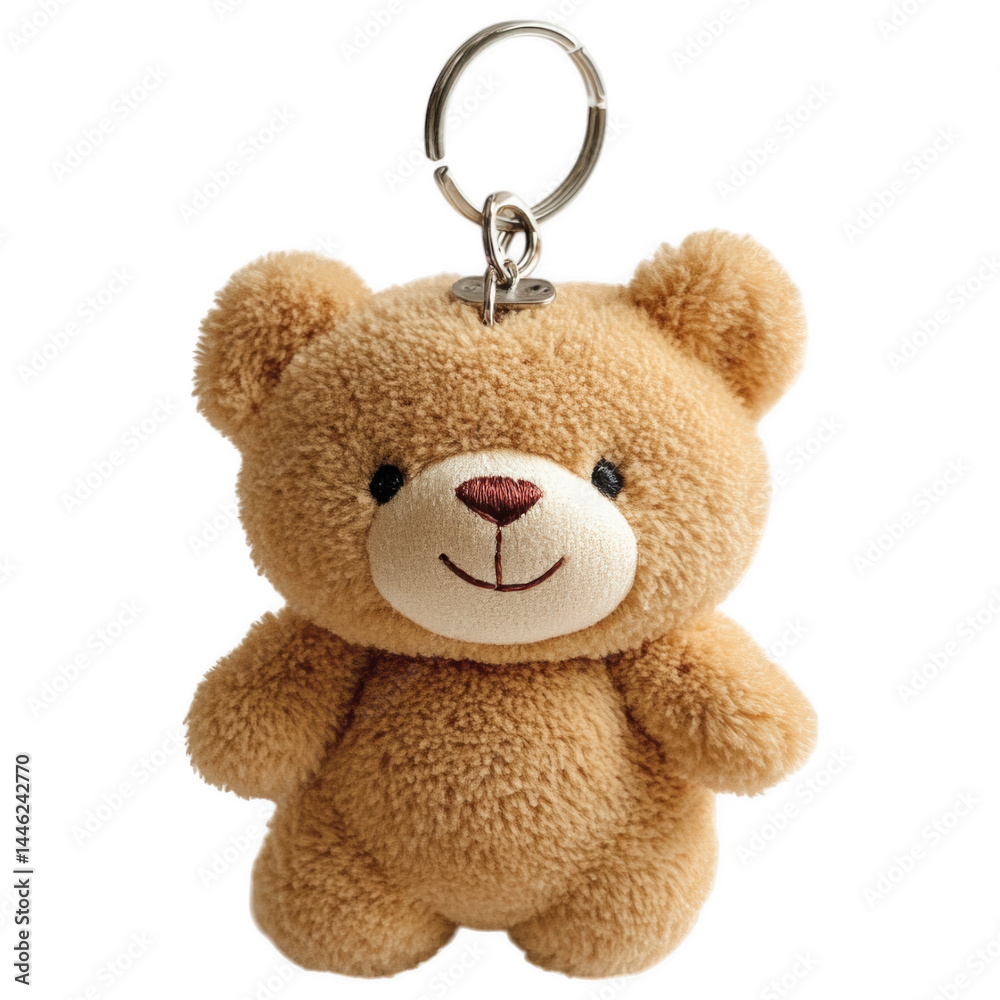Obraz premium Teddy Bear Charm: A cuddly teddy bear keychain dangles with playful charm, its plush fur and sweet smile radiating comfort and nostalgia, evoking the simple joys of childhood.