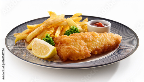 fish and chips on plate isolated on white