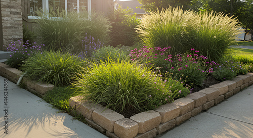 Serene Ornamental Grasses And Flowers Bordering A Residential Building