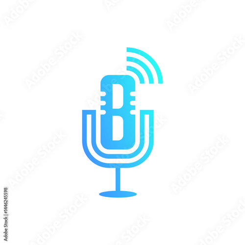 Creative Audio Symbol with Stylized Mic, B Monogram, and Signal