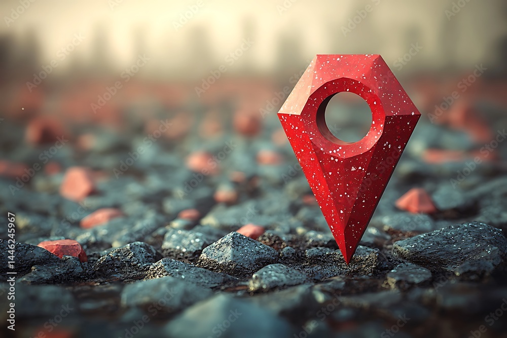 Red marker in rocky terrain