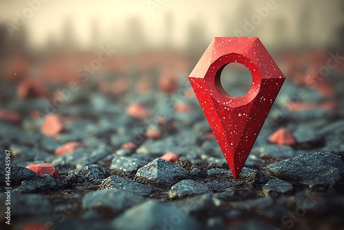 Red marker in rocky terrain
