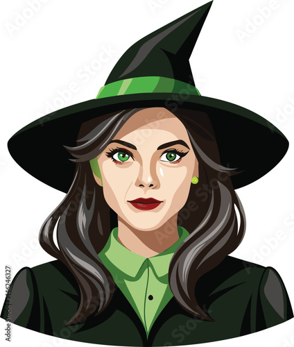 Enchanting Witch Portrait: A captivating portrait of a stylish witch, her expressive eyes and enigmatic smile hinting at her magic and mystery.