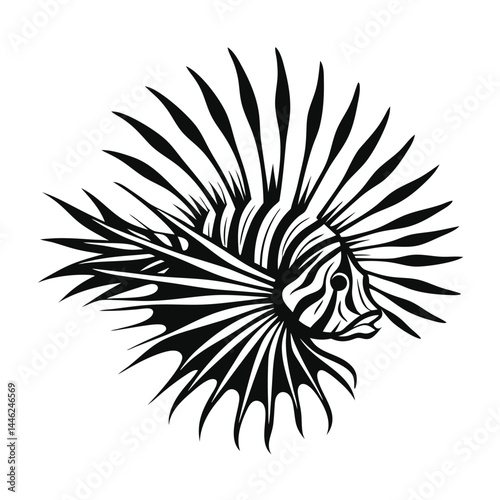 Elegant Lionfish Silhouette Striking Black and White Aquatic Creature