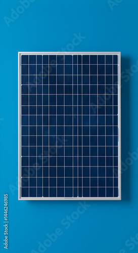 Front View Of Solar Panel On Blue Background Showcasing Clean Energy Technology