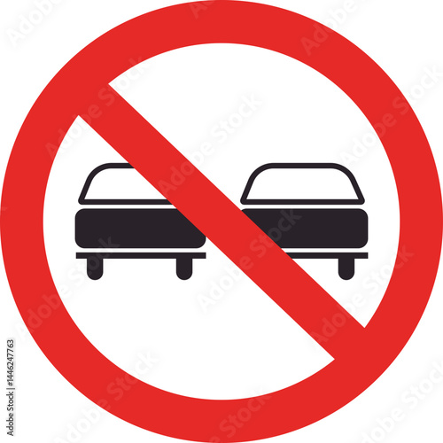 Road sign with red border indicating that overtaking or passing cars is not allowed.