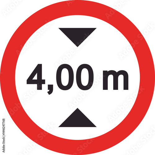 Circular red-bordered road sign showing restriction for vehicles over four meters in height.