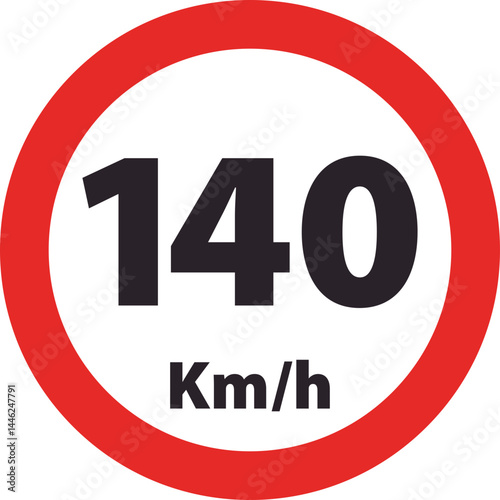 Circular red-bordered road sign establishing a maximum vehicle speed of one hundred and forty kilometers per hour.