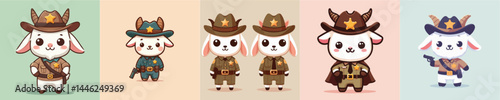 cute goat vector in sheriff costume