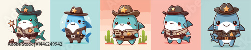 cute shark vector in sheriff costume