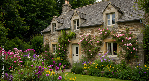 Charming Stone Cottage Nestled Among Lush Gardens In The English Countryside