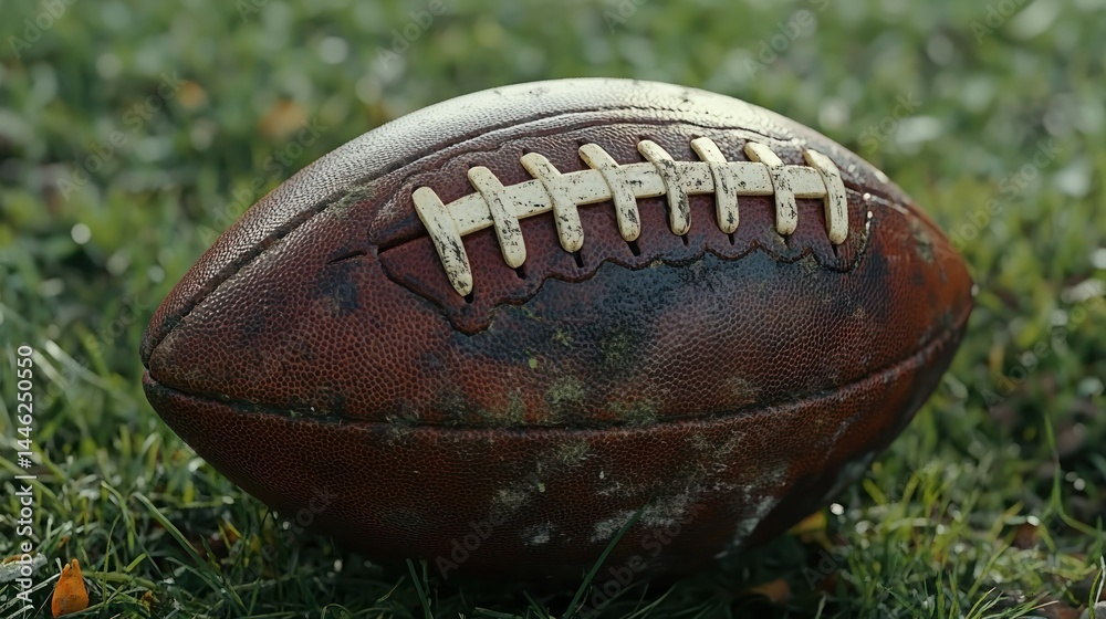 Obraz premium Used American Football on Grass