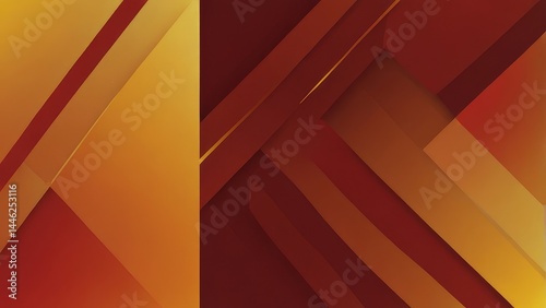 Abstract Geometric Artwork with Red, Orange, and Yellow Shapes and Lines