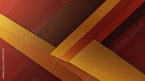 Abstract Geometric Artwork with Red, Orange, and Yellow Shapes and Lines