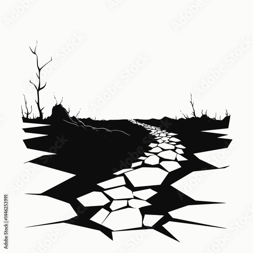 Black and white path landscape cracked ground trees monochrome stone trail nature adventure journey way