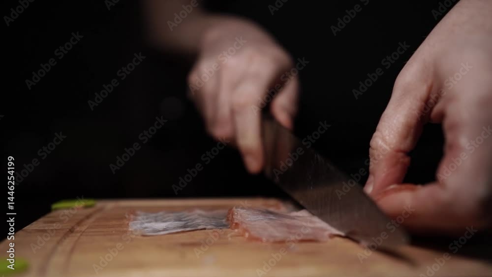 Chef Slicing the Fresh Salmon Chef Slicing the Fresh Salmon