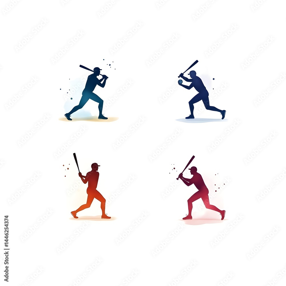 Obraz premium Set of Baseball Player Icon Athletic Sports Game Competition Practice League Championship Team Sport Activity Silhouette Illustration