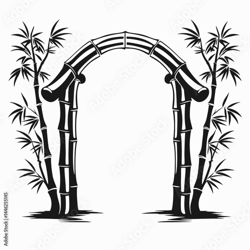 Bamboo archway black and white vector illustration design asian zen garden oriental gate graphic nature art