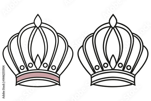 Two outline crowns, one with blush tone, share a regal minimalist elegance on transparent background