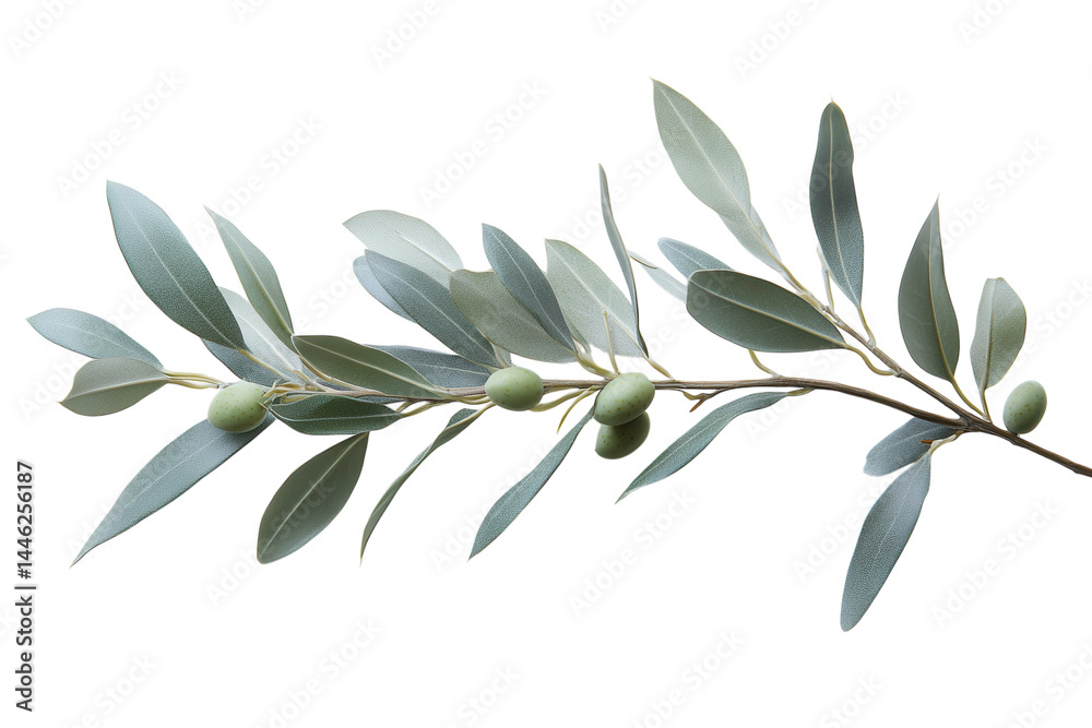 Serene olive branch with delicate leaves and unripe olives soft light simple background Serene olive branch with delicate leaves and unripe olives soft light simple background