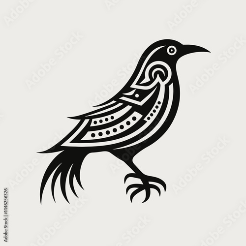 Black raven tribal vector illustration bird tattoo design drawing graphic art symbol animal silhouette raven