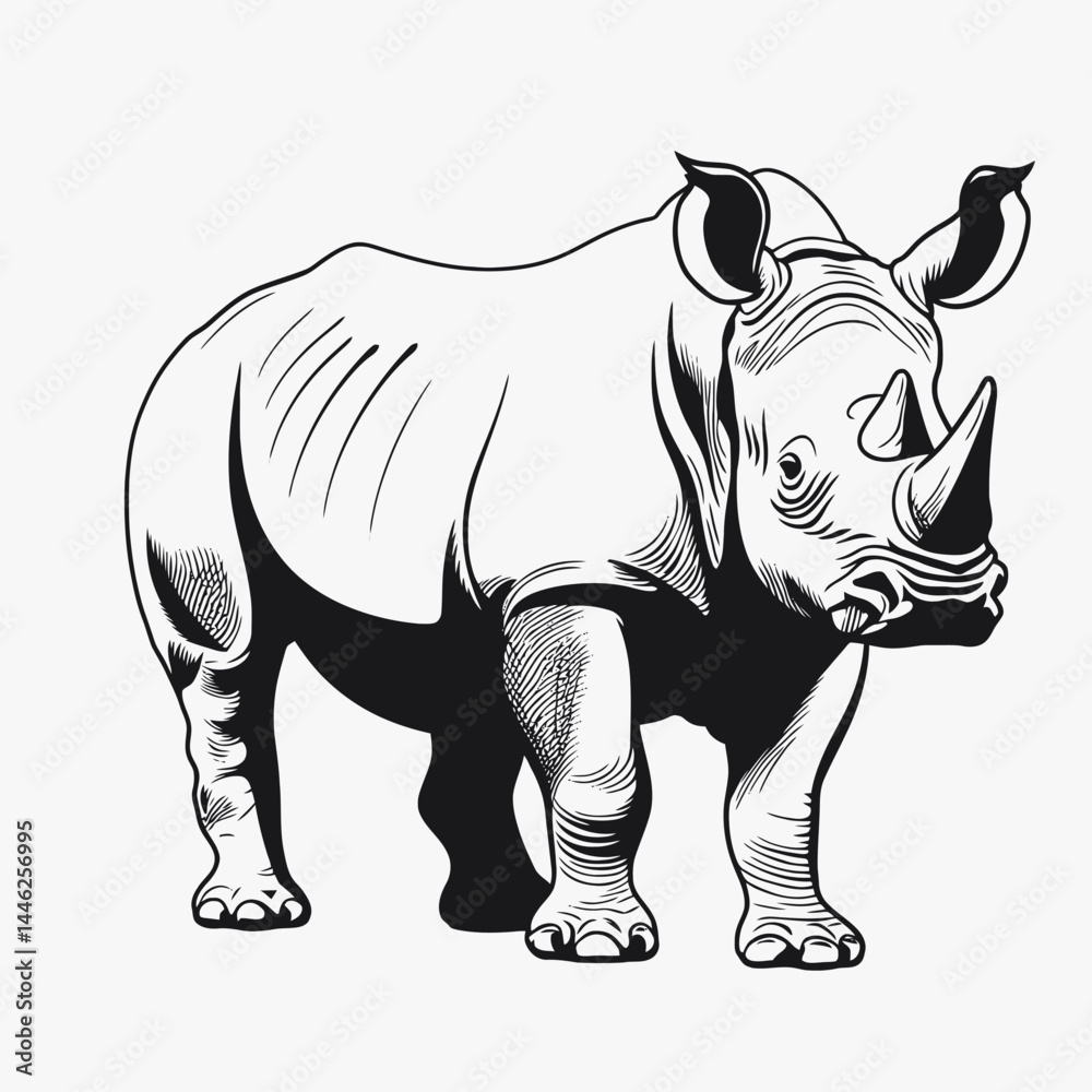 Obraz premium Rhinoceros rhino animal mammal wildlife nature safari africa zoo endangered species art drawing sketch line