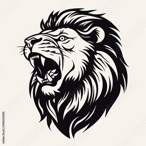 Lion head roaring animal feline predator mammal wildlife jungle cat mascot strength power wild beast art