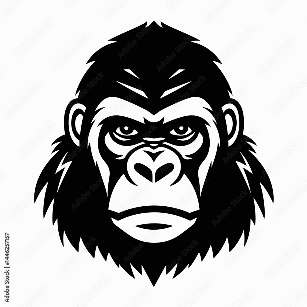 Fototapeta premium Gorilla ape primate mammal animal wildlife black vector illustration face head strong powerful zoo africa