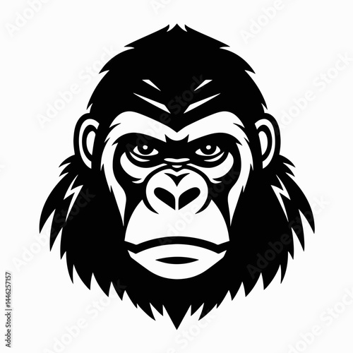 Gorilla ape primate mammal animal wildlife black vector illustration face head strong powerful zoo africa