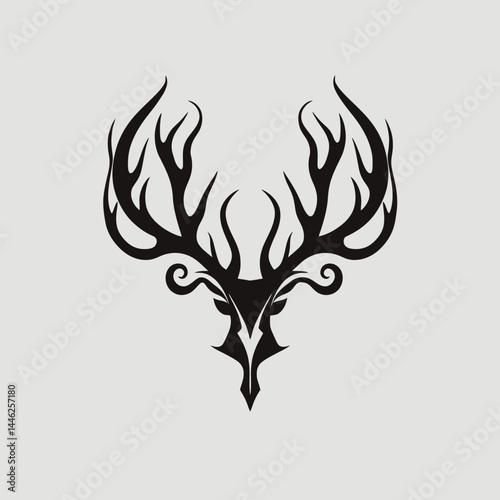 Deer antler silhouette tribal design vector illustration graphic art reindeer stag animal wildlife nature