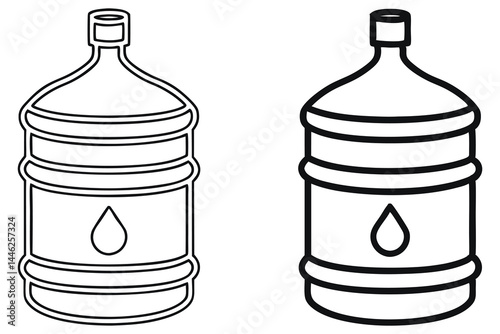 Two water cooler bottles are outlined, with drop symbols on the front surface