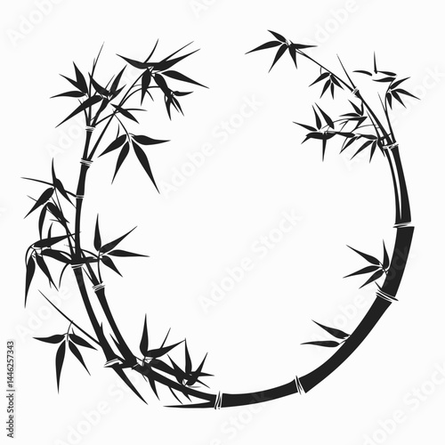 Bamboo frame zen circle black and white asian oriental plant nature design element decoration graphic vector art