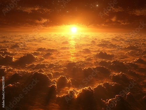 Obraz na płótnie Fiery sunset above endless clouds w salonie