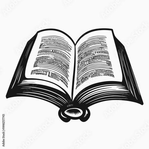 Open book reading knowledge education literature wisdom learning study text paper library drawing vector art