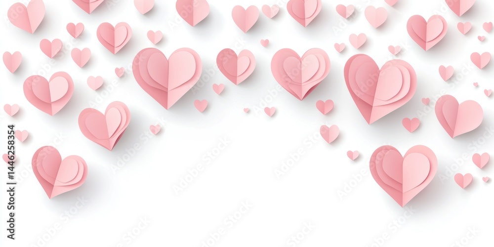 Pink Paper Hearts Falling on White Background Pink Paper Hearts Falling on White Background